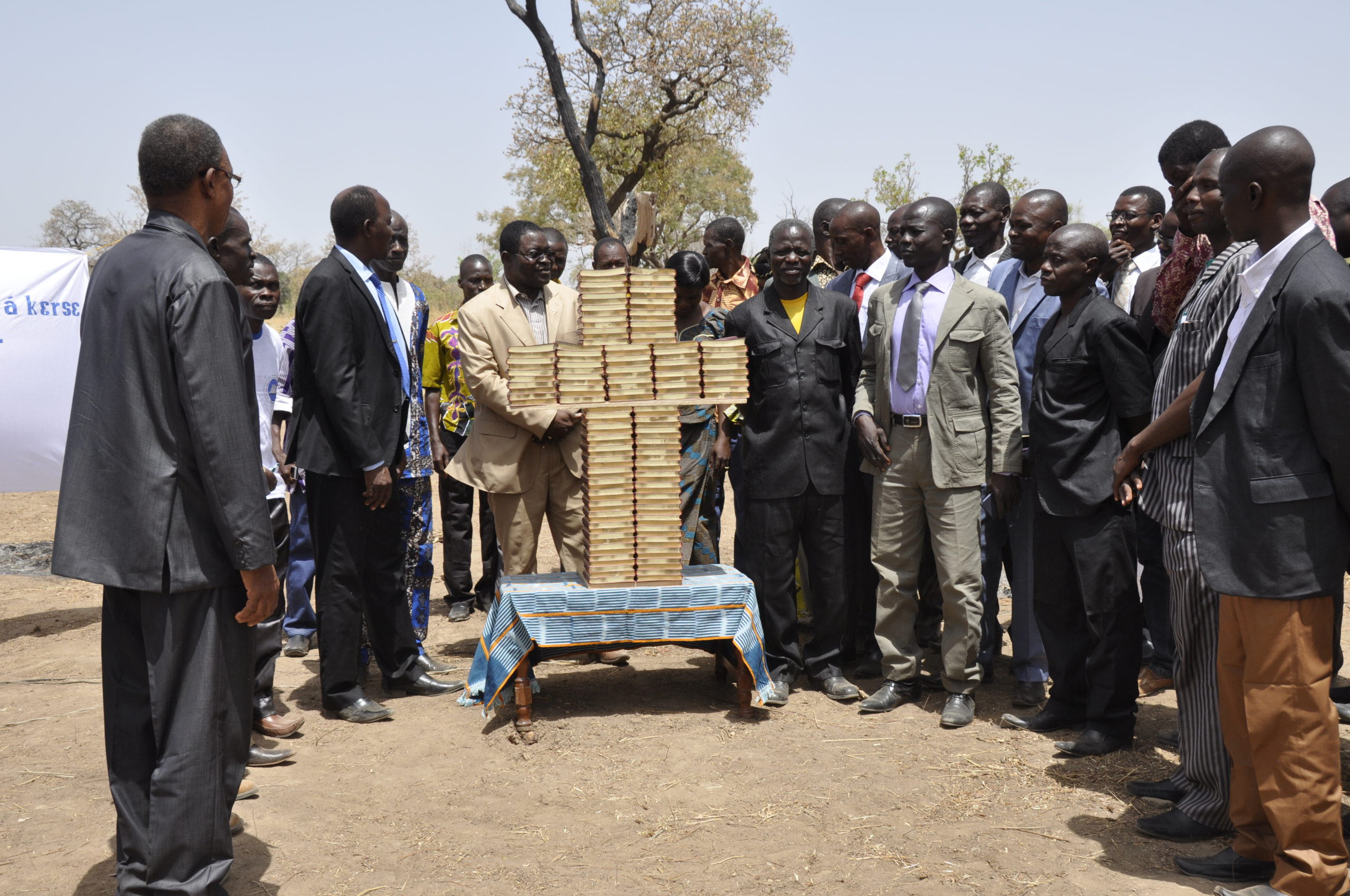 Image of the Yewase community at the launch of their New Testament